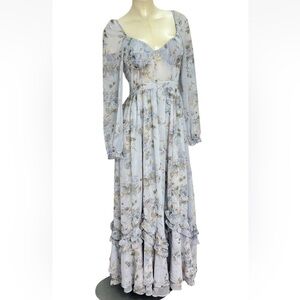 Altar’d State Renee Baby blue Floral Maxi Dress Size Small